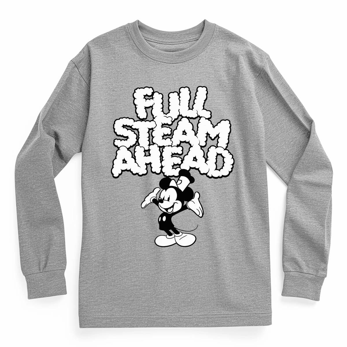 Full Steam Ahead! Youth Long Sleeve Tee - Steamboat Willie World