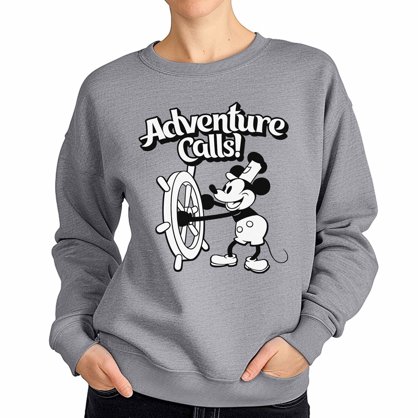 Adventure Calls! Crewneck Sweatshirt - Steamboat Willie World