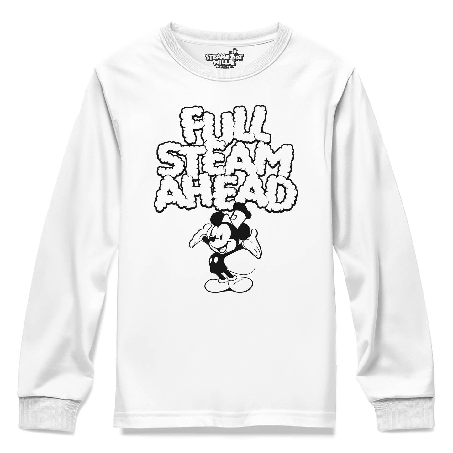 Full Steam Ahead! Youth Long Sleeve Tee - Steamboat Willie World