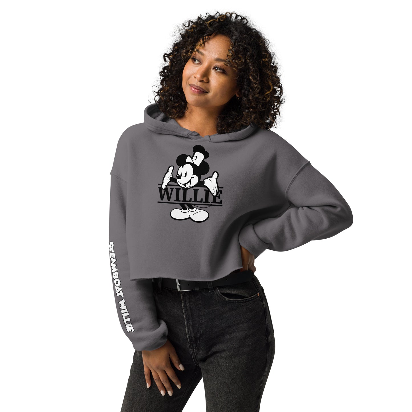 What's My Name? Crop Hoodie - Steamboat Willie World