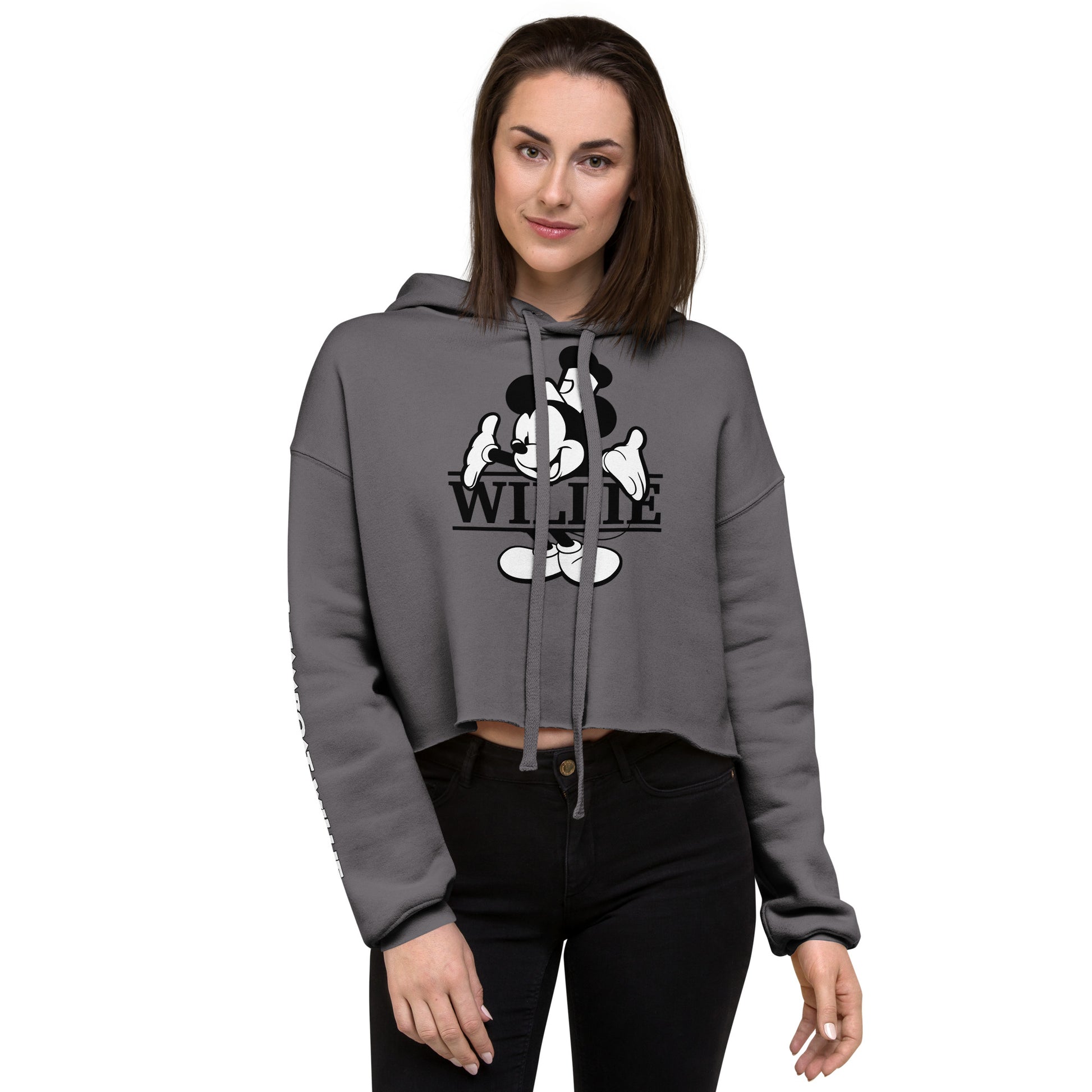 What's My Name? Crop Hoodie - Steamboat Willie World