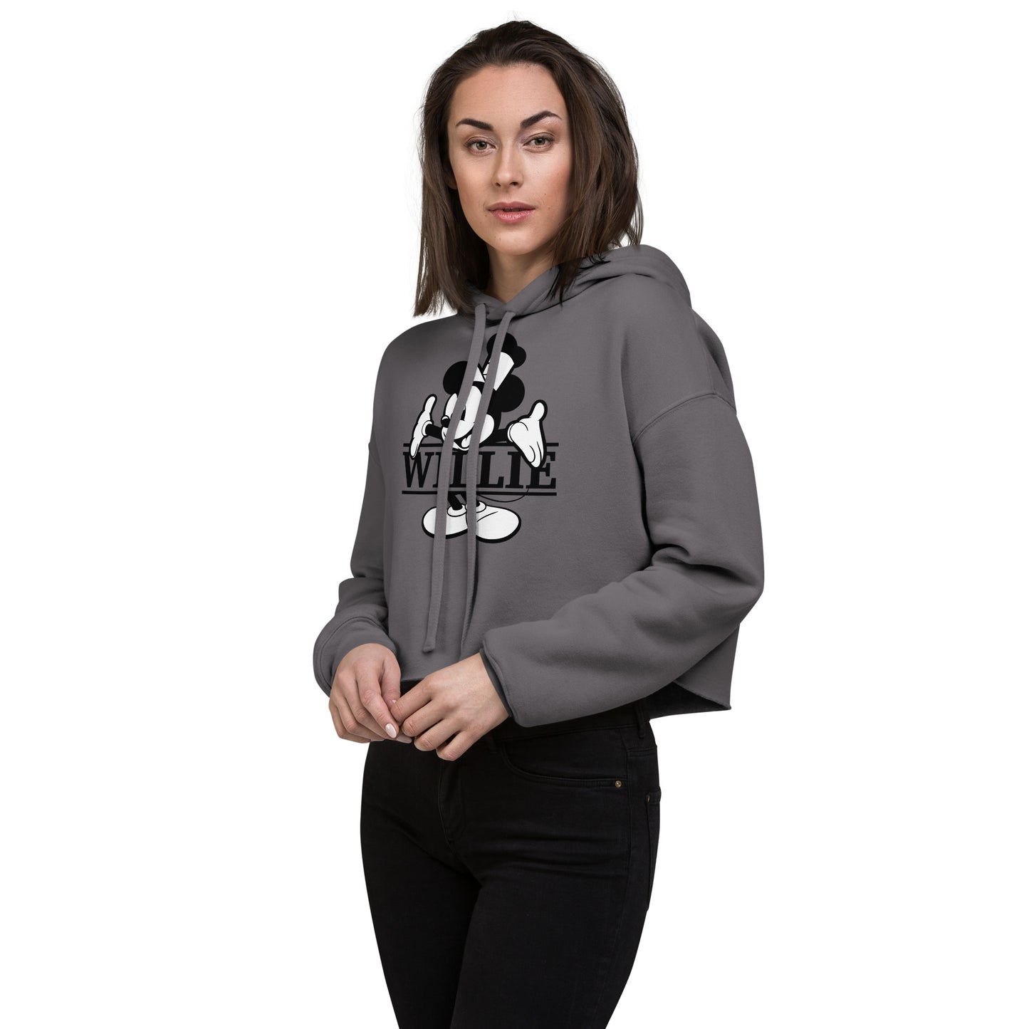 What's My Name? Crop Hoodie - Steamboat Willie World